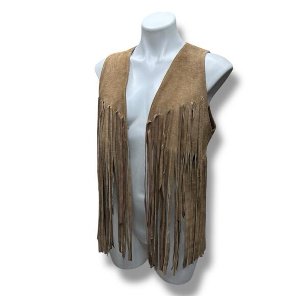Vtg Suede Fringe Vest Sz S/M Leather Tan Brown Boho Hippie Festival 60s 70s - Picture 3 of 16